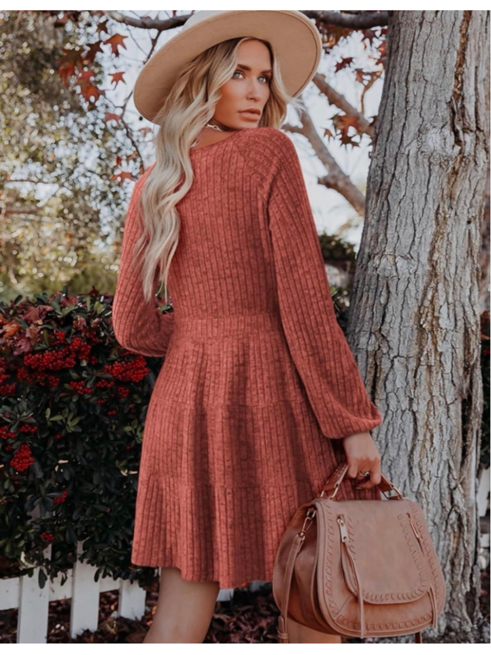 NEW Soft Long Sleeve V Neck Sweater Dress Ribbed Knit Casual mini Dress L - Picture 2 of 7